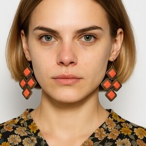 Elegant Coral and Gold Dangle Earrings